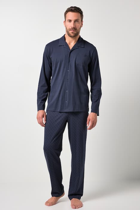 JP 1880 pyjamas, Homewear, todelt, med minimalismemønster, langærmet shirt, som kan knappes, op til str. 8XL