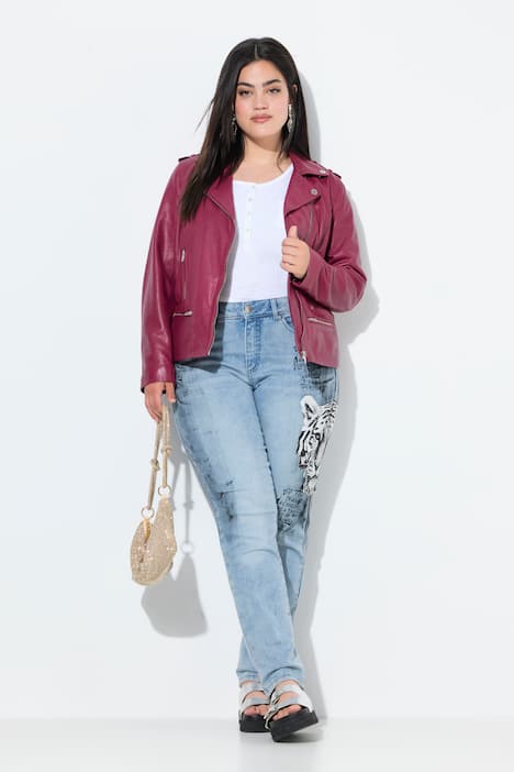 Slim jeans Emma, stretch denim, luipaard-applicatie, 5-pocket