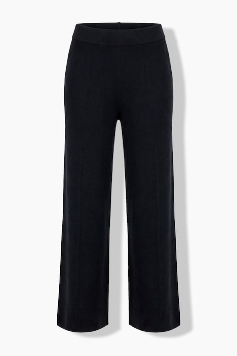 Gebreide broek, persplooien, wijde pijpen, elastische tailleband