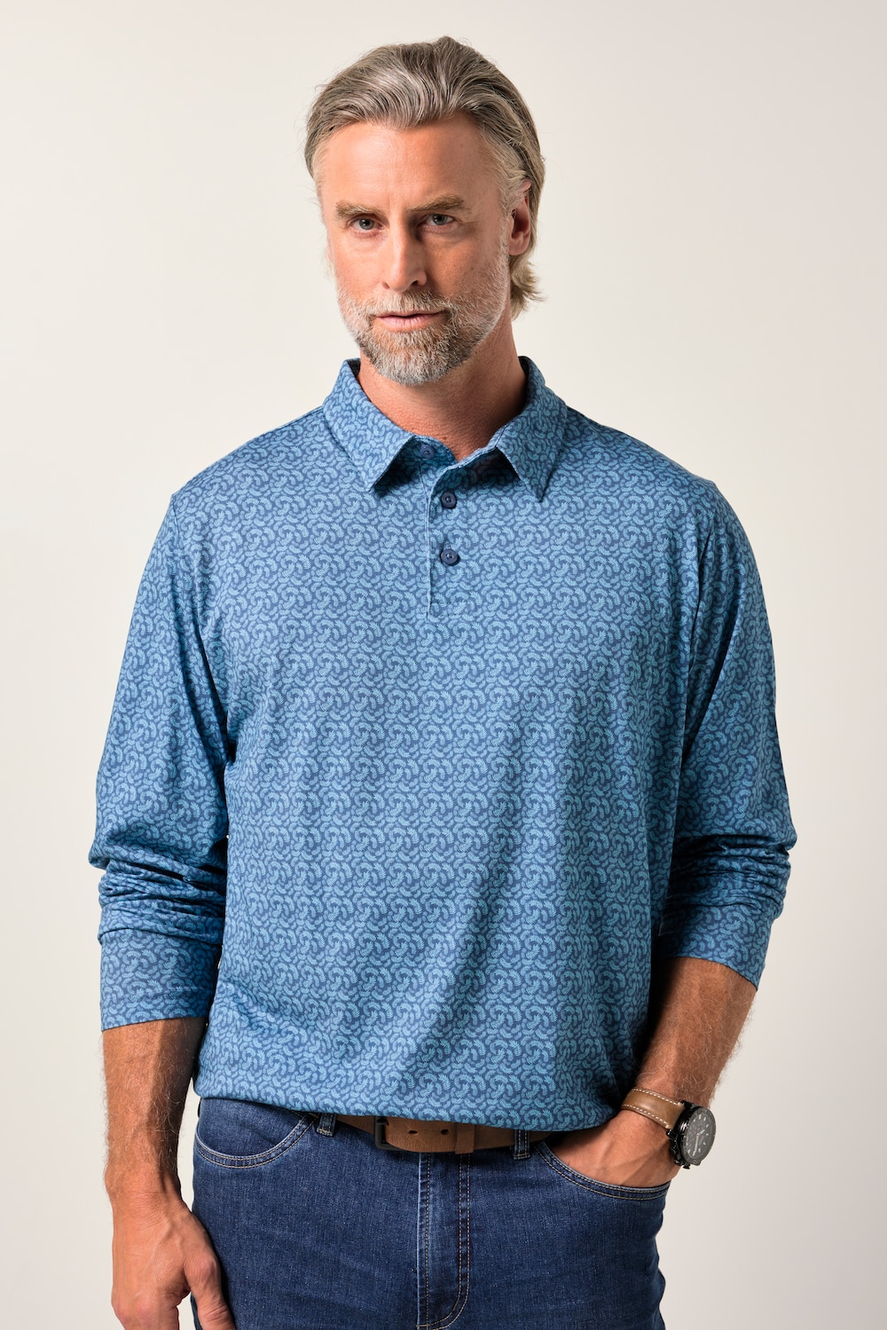 Boston Park Langarm-Poloshirt, florales Muster, bis 84/86