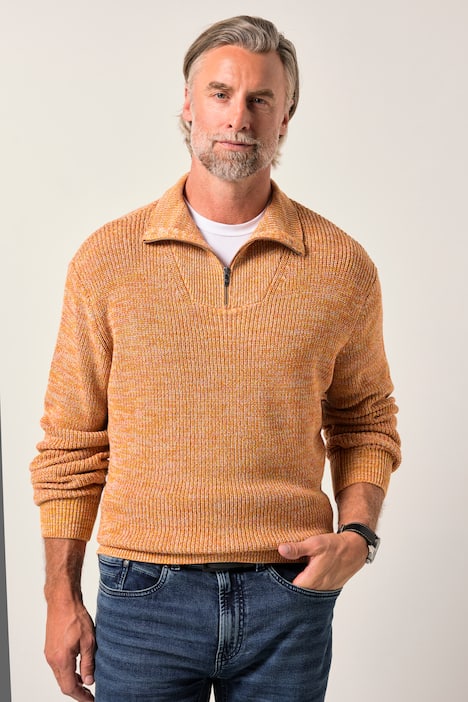 Maglione polo Boston Park in maglia mélange con collo con zip, fino alla tg. 86