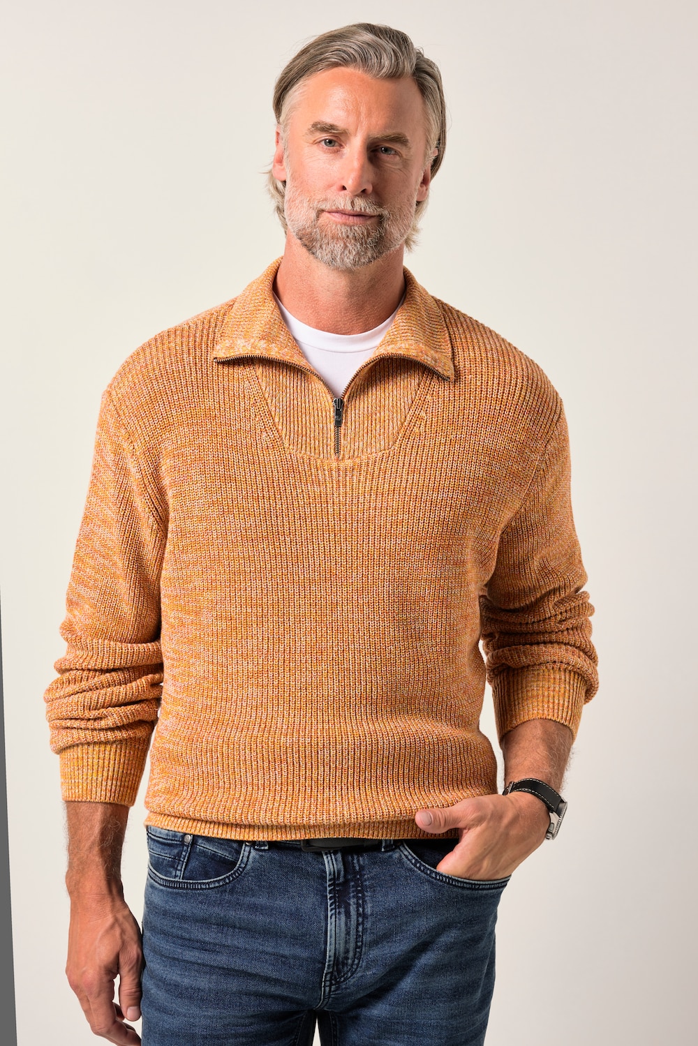 Boston Park troyer, gemêleerd breisel, kraag met rits, tot 86