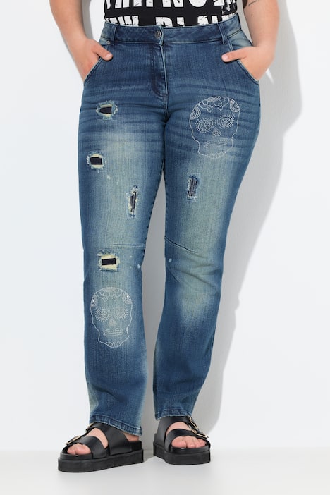 Jeans Paula, Straight Fit, doodshoofd, destroys