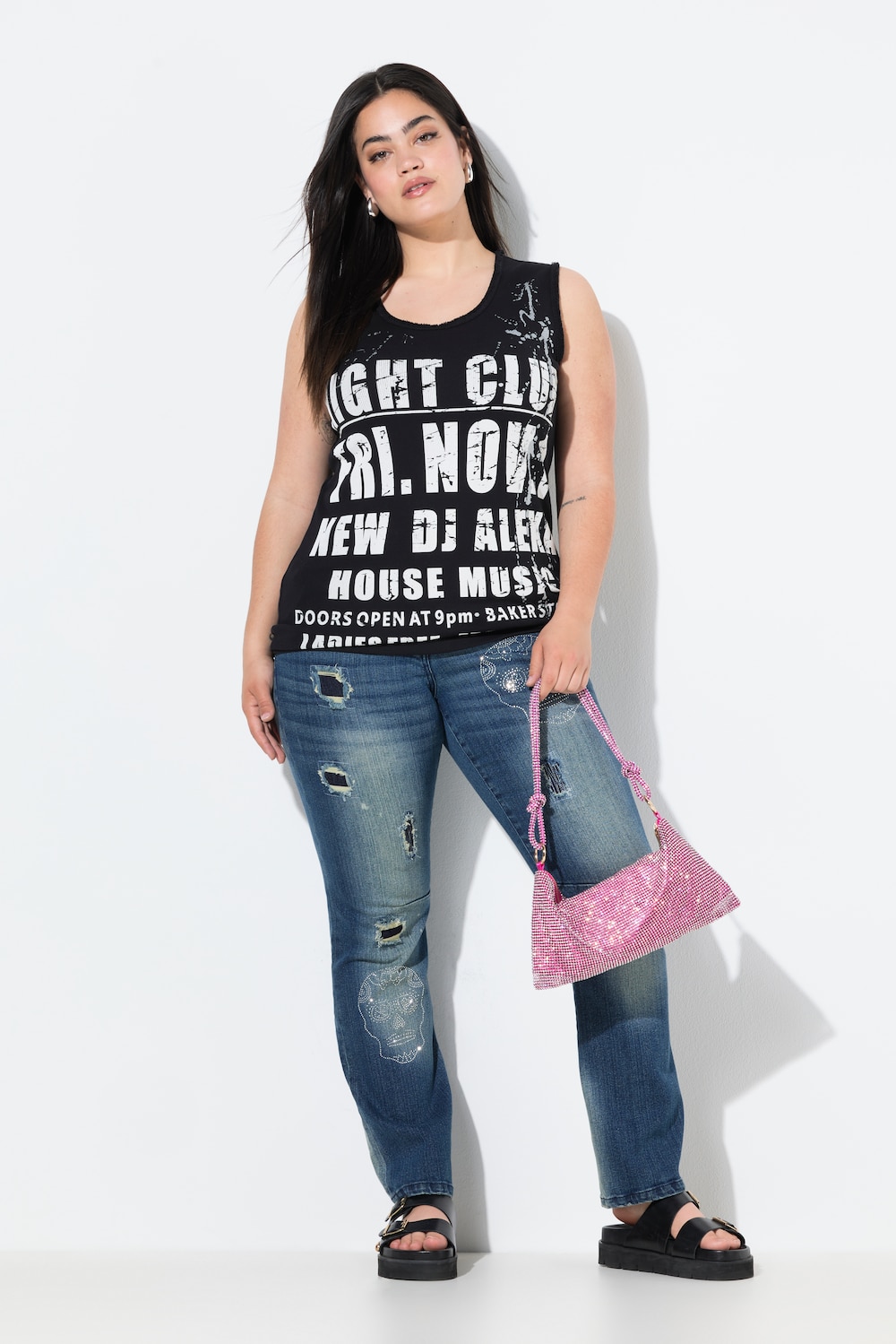 Jeans Paula, Straight Fit, doodshoofd, destroys