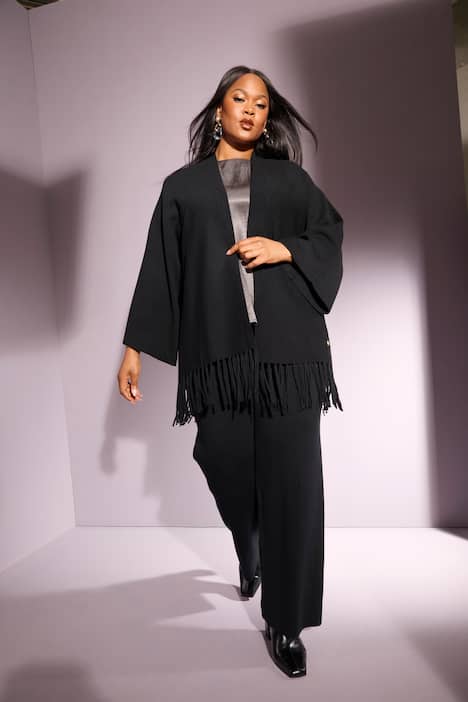 Fringe Hem Open Shape Cardigan