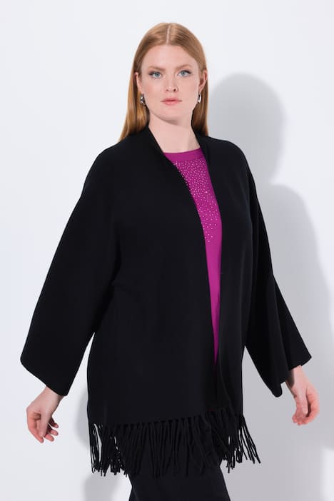 Strickjacke, Fransensaum, ohne Verschluss, Langarm