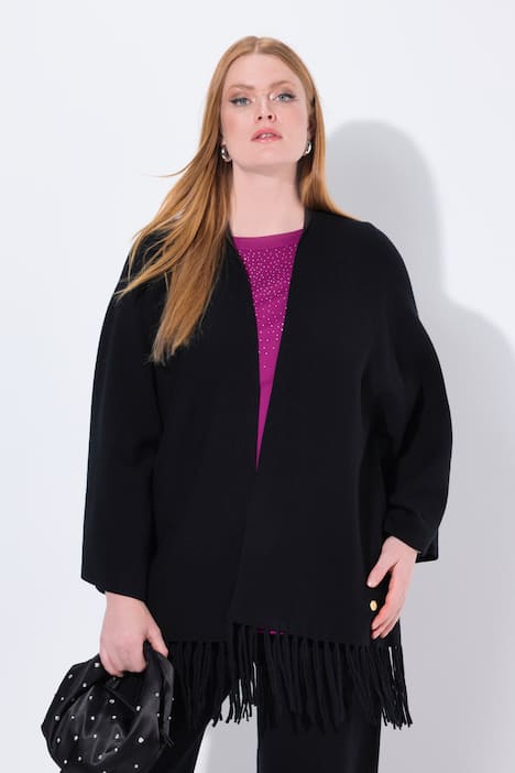 Strickjacke, Fransensaum, ohne Verschluss, Langarm