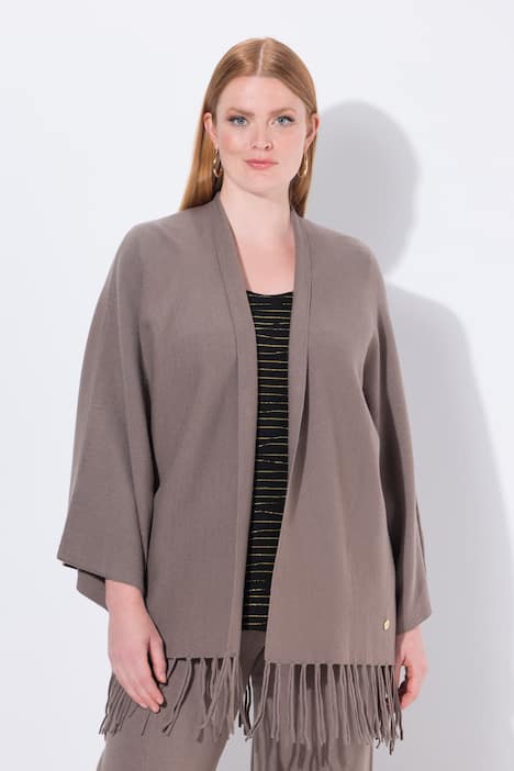 Strickjacke, Fransensaum, ohne Verschluss, Langarm