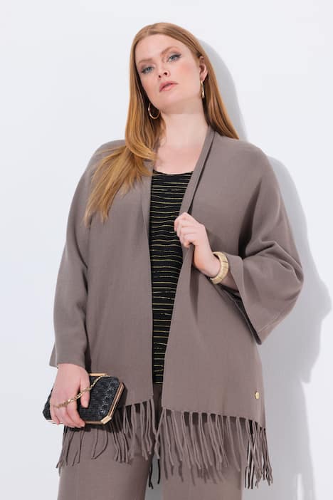 Strickjacke, Fransensaum, ohne Verschluss, Langarm