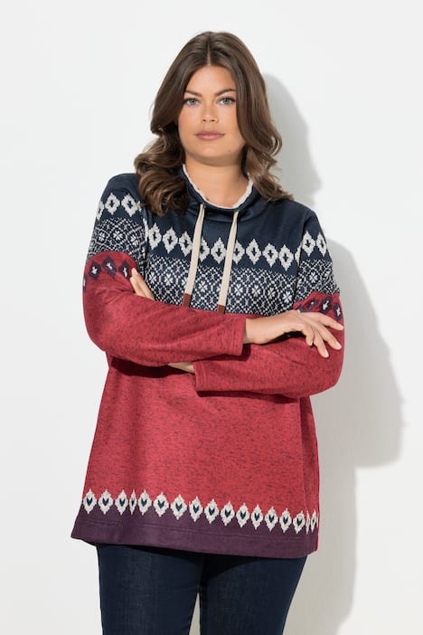 Lang, norsk sweater, stående krave, langærmet