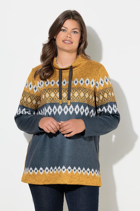 Lang, norsk sweater, stående krave, langærmet