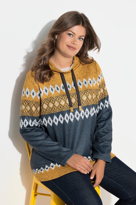 Lang, norsk sweater, stående krave, langærmet