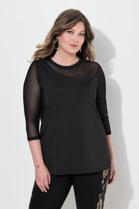 T-shirt, jersey en mesh, 3/4-mouwen van mesh
