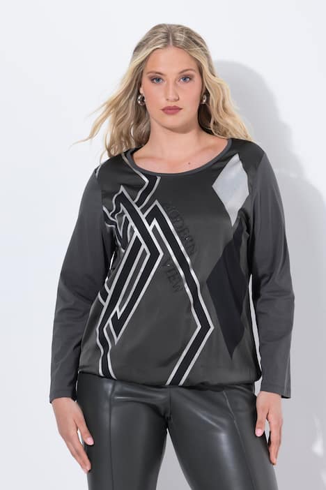 Shirt, ruiten, ronde hals, lange mouwen, elastische zoom