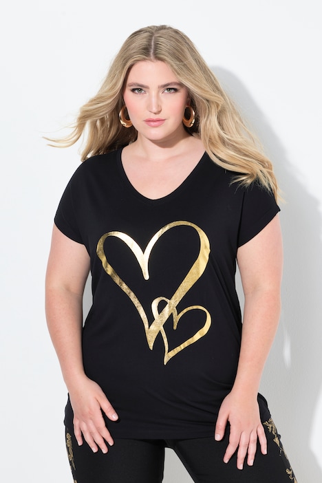 T-shirt, comfortabele pasvorm, glanzend hartmotief