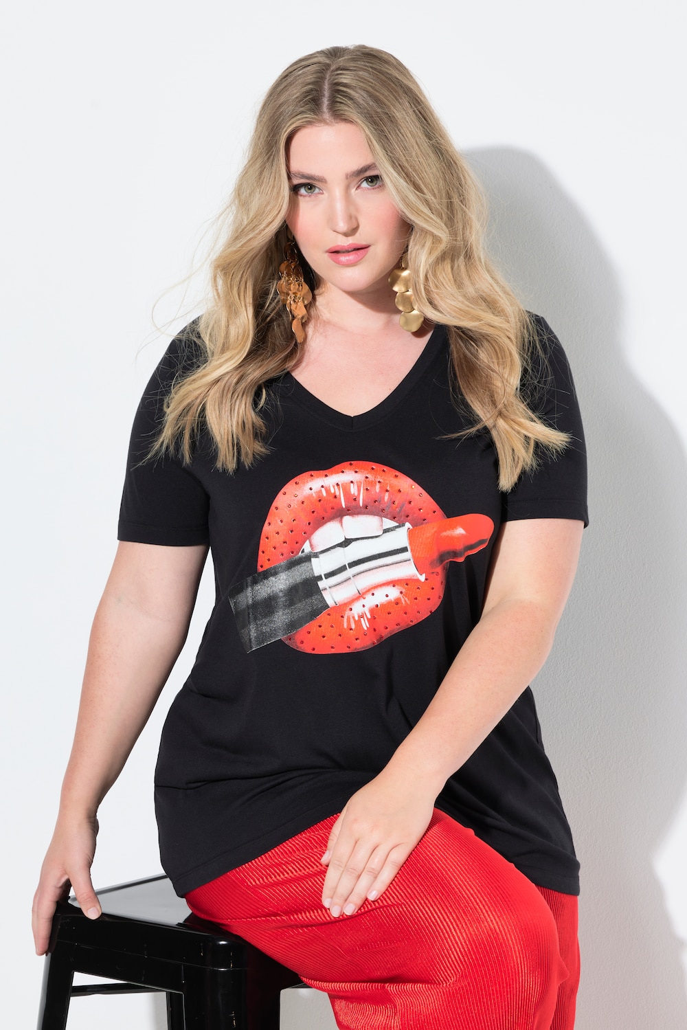 T-shirt, A-lijn, lippenstift-motief