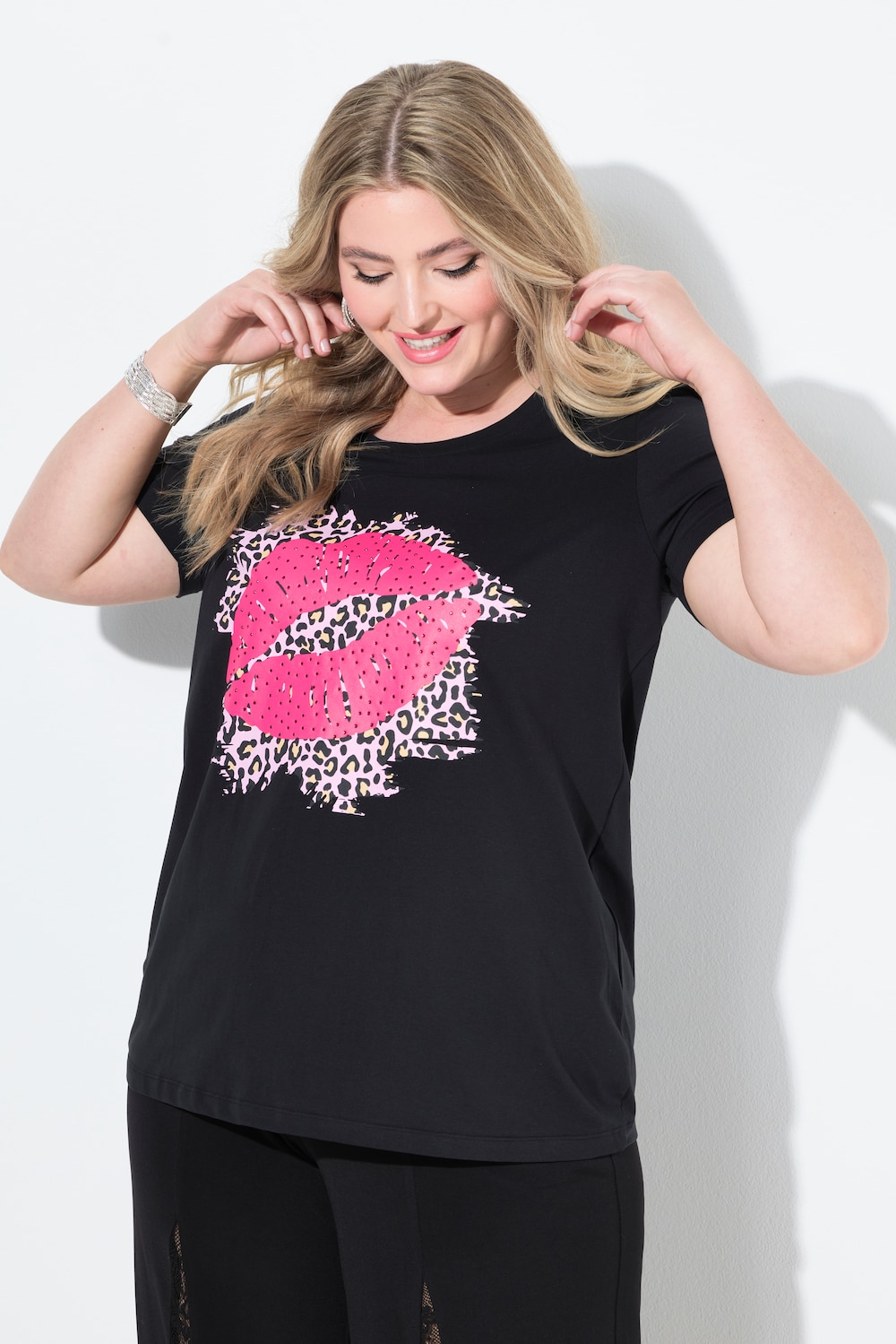 T-shirt, comfortabele pasvorm, glittersteentjes, kusmondje