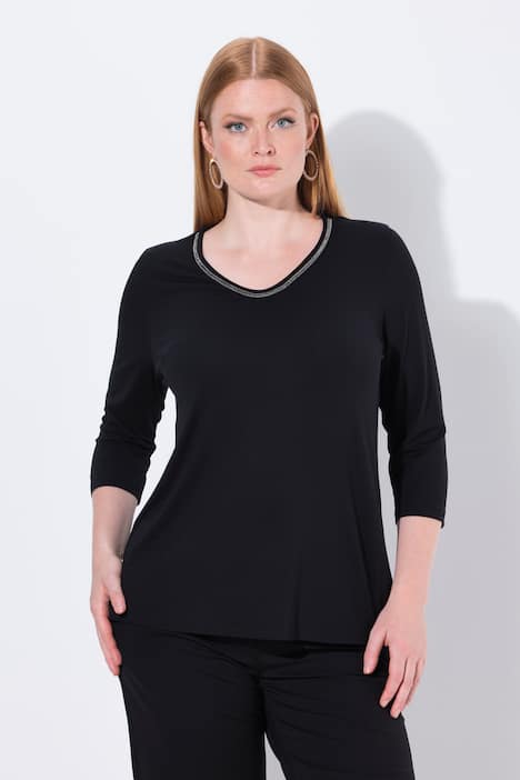 Shirt, Zierband, Classic, V-Ausschnitt, 3/4-Arm