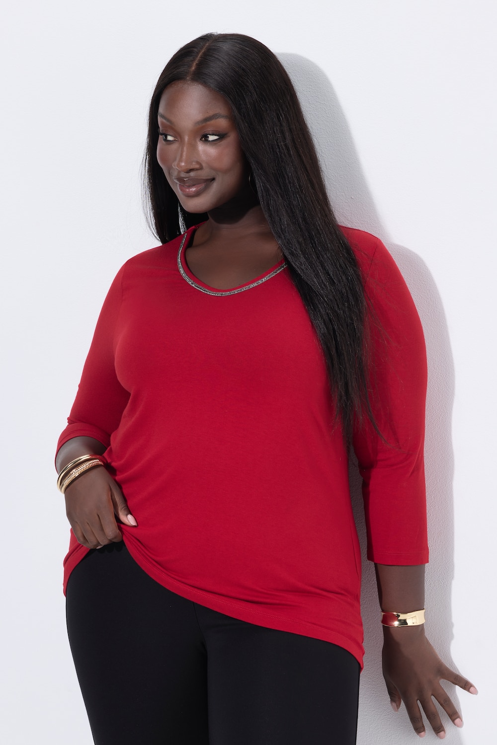 Shirt, Zierband, Classic, V-Ausschnitt, 3/4-Arm