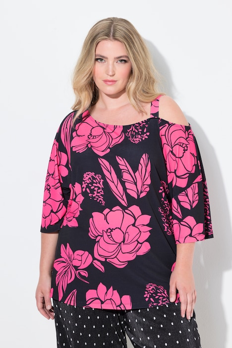 T-Shirt, oversized, Blumen, Schulter CutOut
