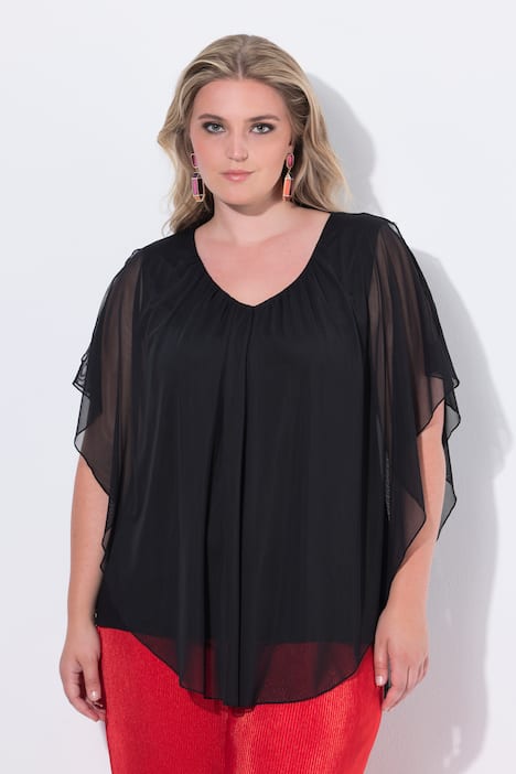 Mesh overhemdblouse, schouder met cut-out, opaque jersey top