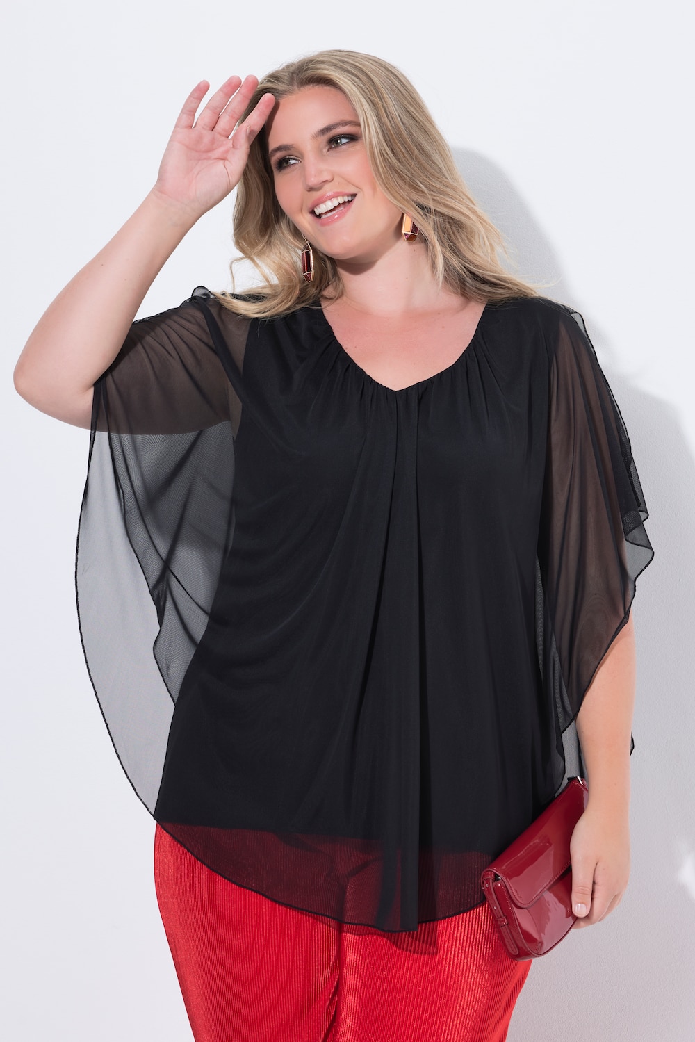 Mesh overhemdblouse, schouder met cut-out, opaque jersey top