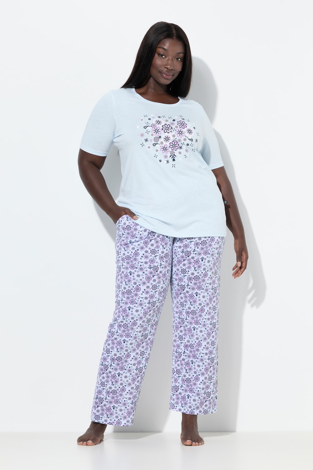 Pyjama, Blüten, Rundhalsausschnitt, Halbarm