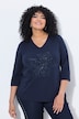 Shirt, Ziersteine, Classic, V-Ausschnitt, 3/4-Arm