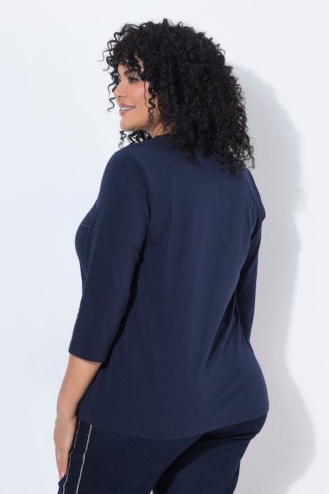 Shirt, Ziersteine, Classic, V-Ausschnitt, 3/4-Arm