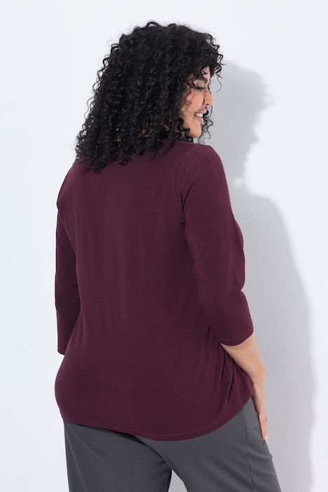 Shirt, Ziersteine, Classic, V-Ausschnitt, 3/4-Arm