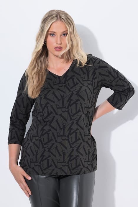 Shirt, Buchstaben, Classic, V-Ausschnitt, 3/4-Arm