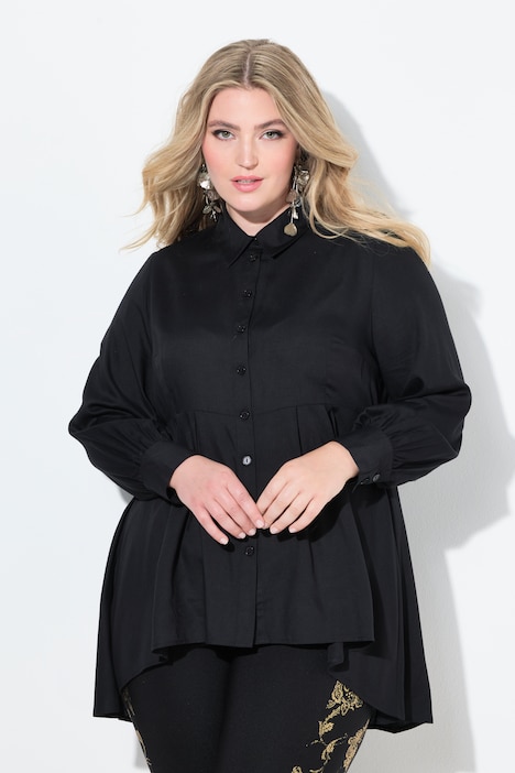 Bluse, A-Linie, Quernaht mit Zierfalten, gerundeter Saum
