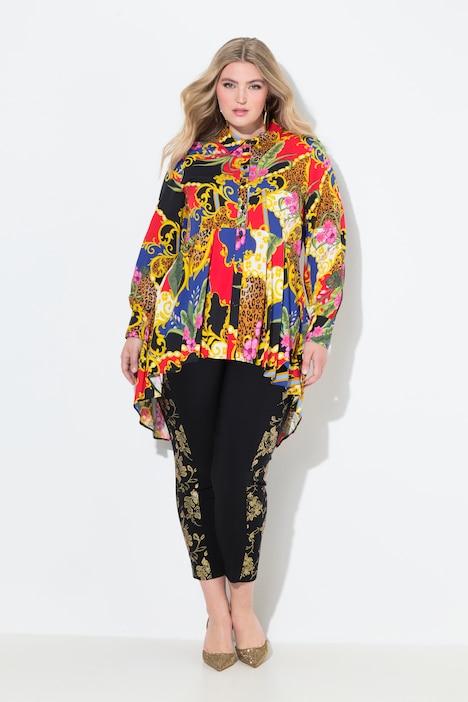 Bluse, A-Linie, Alloverdruck, Zierfalten