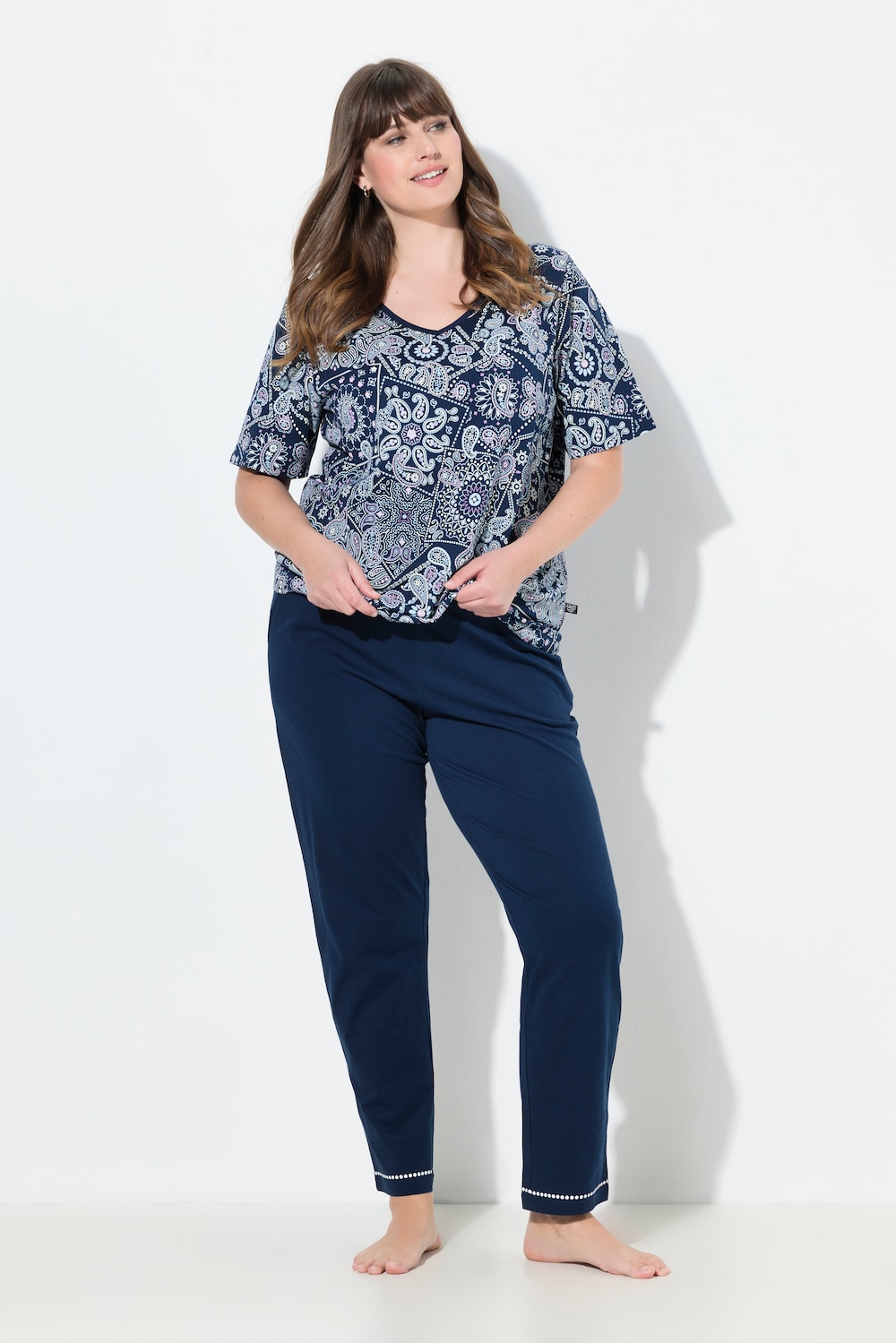 Pyjama, V-Ausschnitt, Halbarm, Taschen