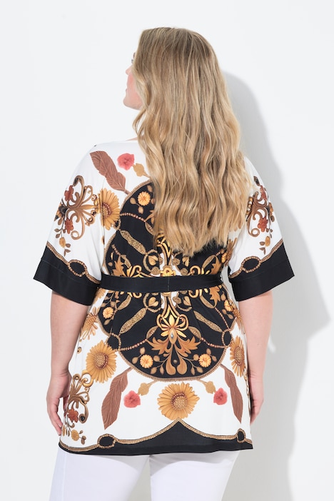 T-shirt, A-lijn, all-over print, watervalhals