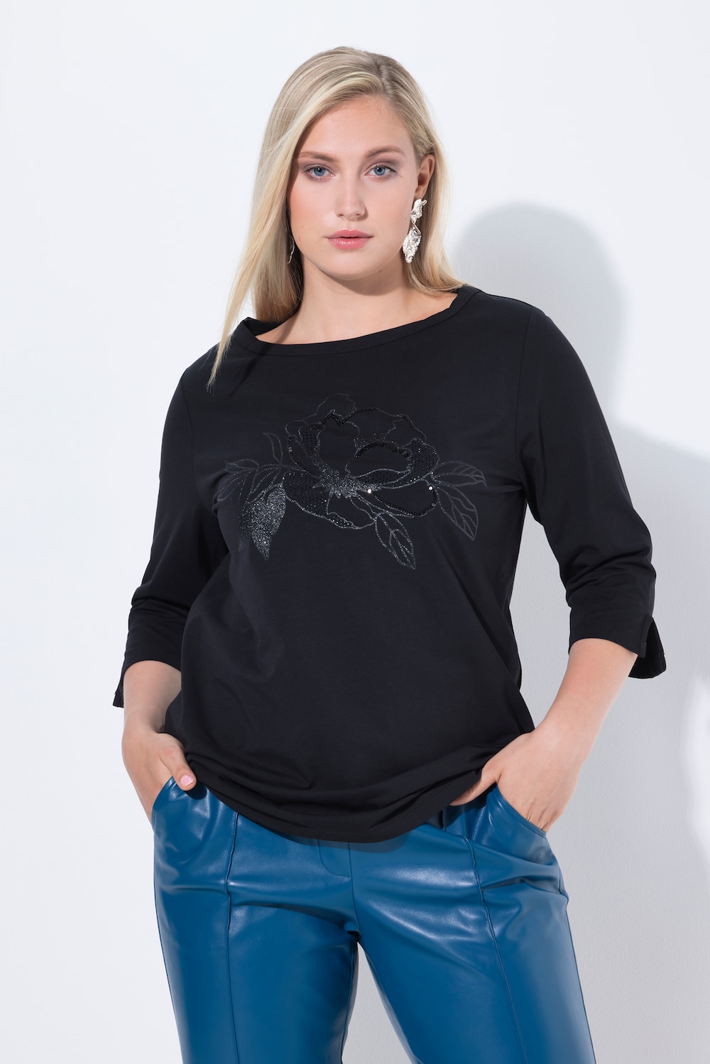 Shirt, Blüte, U-Boot-Ausschnitt, Langarm