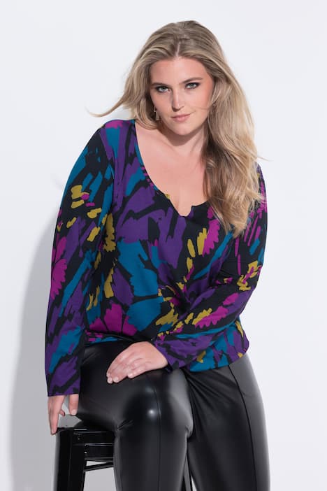 Shirt, Blüten, Gummisaum, Rundhals, Langarm, Keyhole