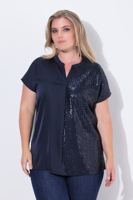 Blusenshirt, vorne halb mit Pailletten, Jerseyrücken