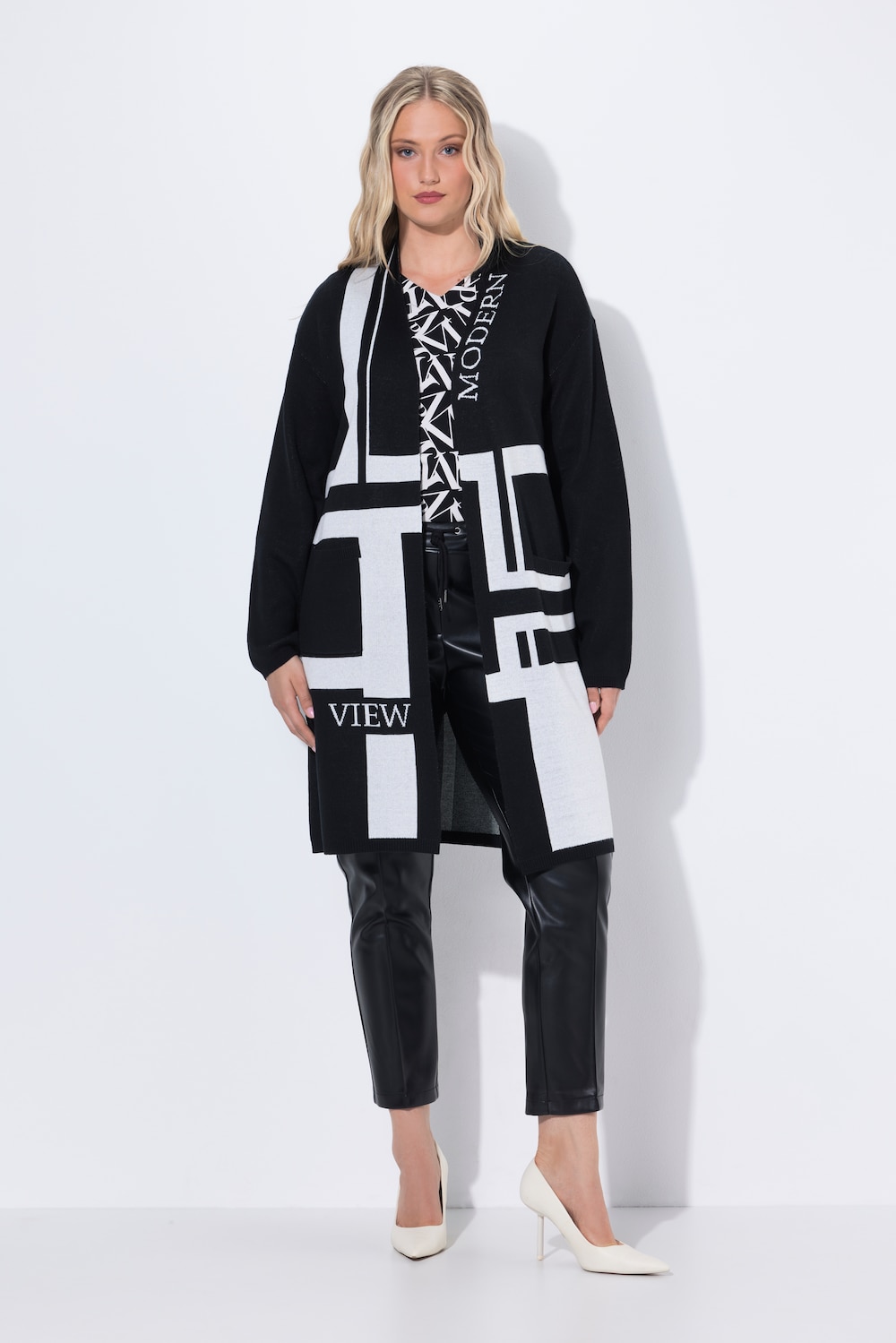 Große Größen Long-Strickjacke, Damen, schwarz, Größe: 54/56, Synthetische Fasern/Baumwolle, Ulla Popken