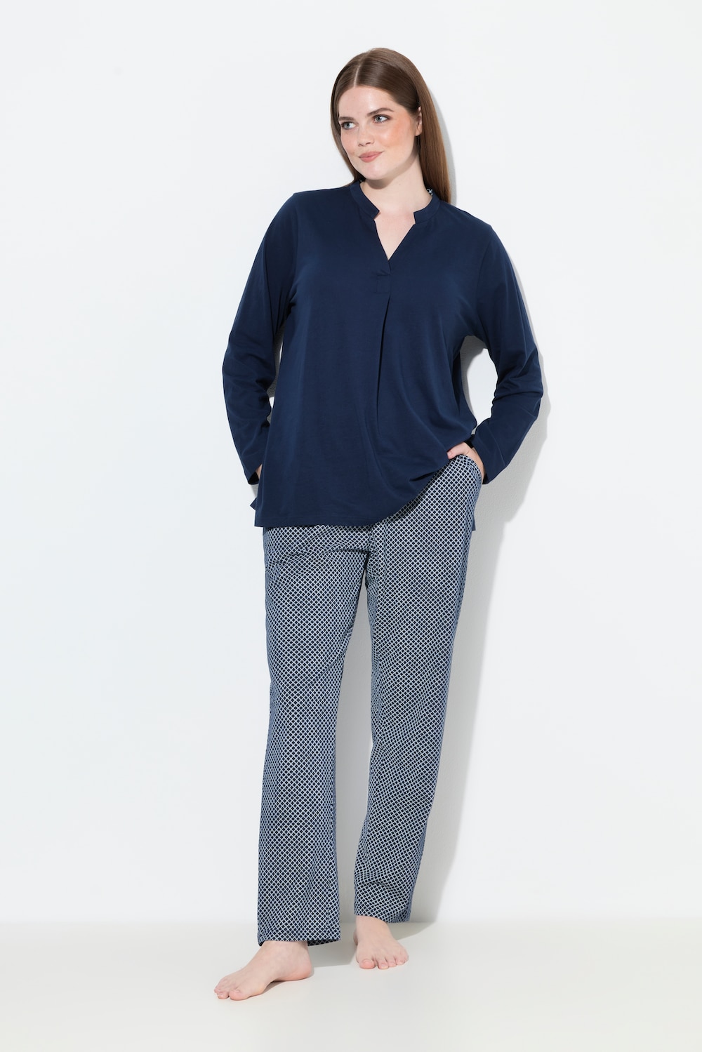 Pyjama, Muster, Rundhals, Langarm