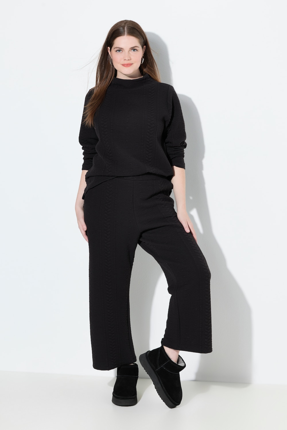 Jacquard sweatculotte, brede ben, økologisk bomuld