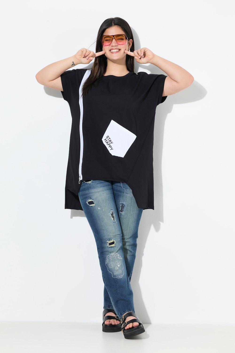 T-Shirt, oversized, Zierzipper, Tasche
