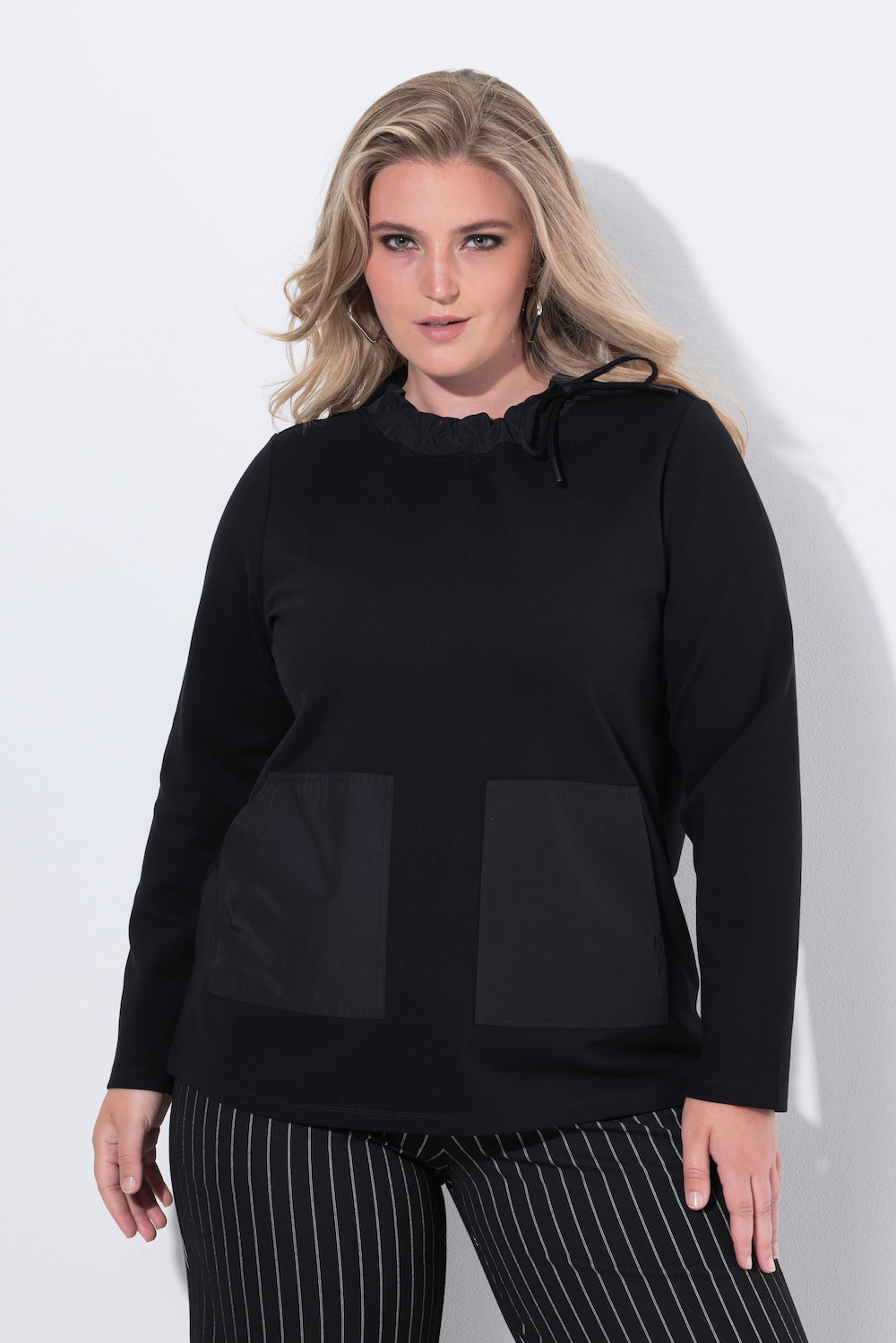 Große Größen Sweatshirt, Damen, schwarz, Größe: 50/52, Polyester/Viskose/Synthetische Fasern, Ulla Popken
