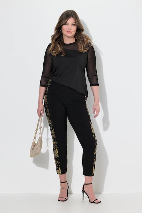 Pantalón de bengalina, pierna estrecha, estampado dorado