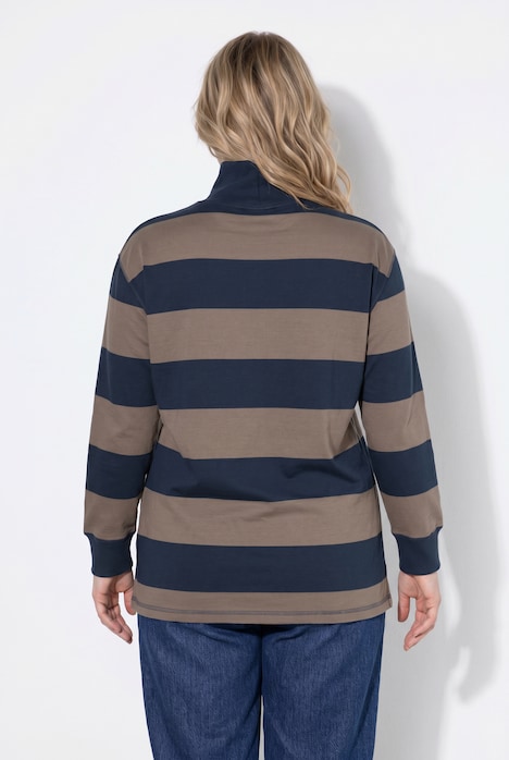 Sweat-shirt à col montant et manches longues, coton bio, rayures