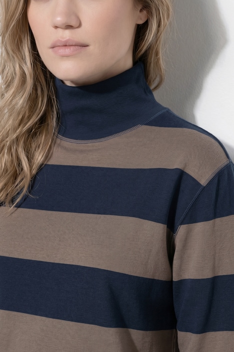 Sweat-shirt à col montant et manches longues, coton bio, rayures