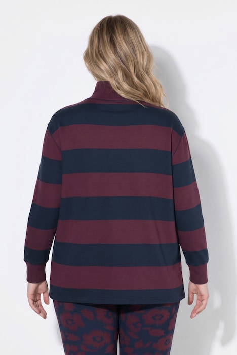 Sweat-shirt à col montant et manches longues, coton bio, rayures
