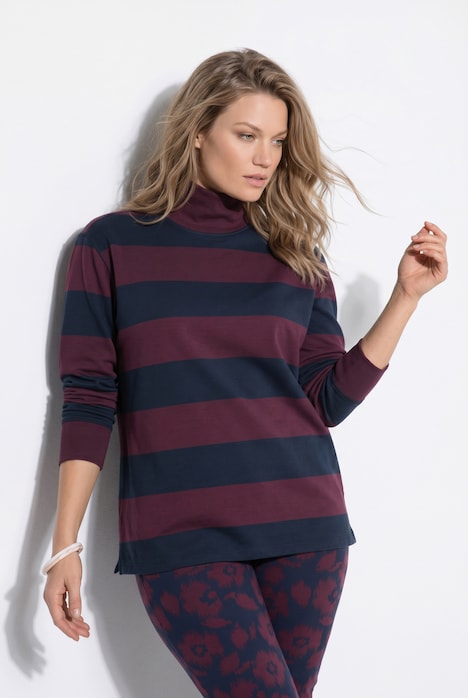 Sweat-shirt à col montant et manches longues, coton bio, rayures