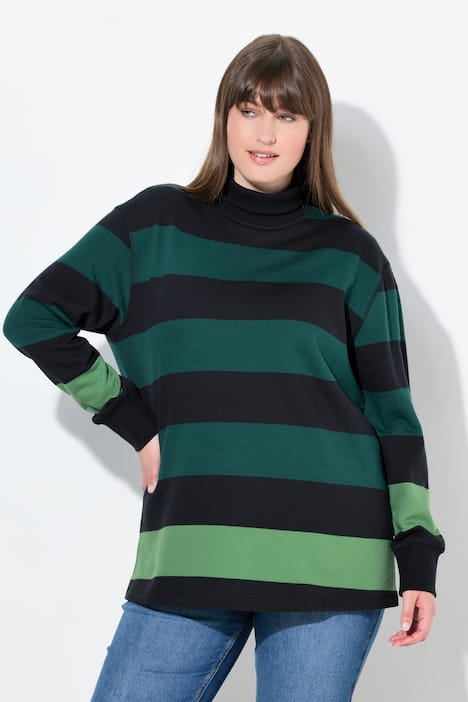 Sweat-shirt à col montant et manches longues, coton bio, rayures