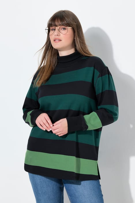 Sweat-shirt à col montant et manches longues, coton bio, rayures